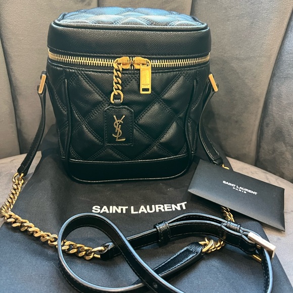 Saint Laurent Grain de Poudre Quilted 80's Vanity Bag Black - Picture 1 of 17